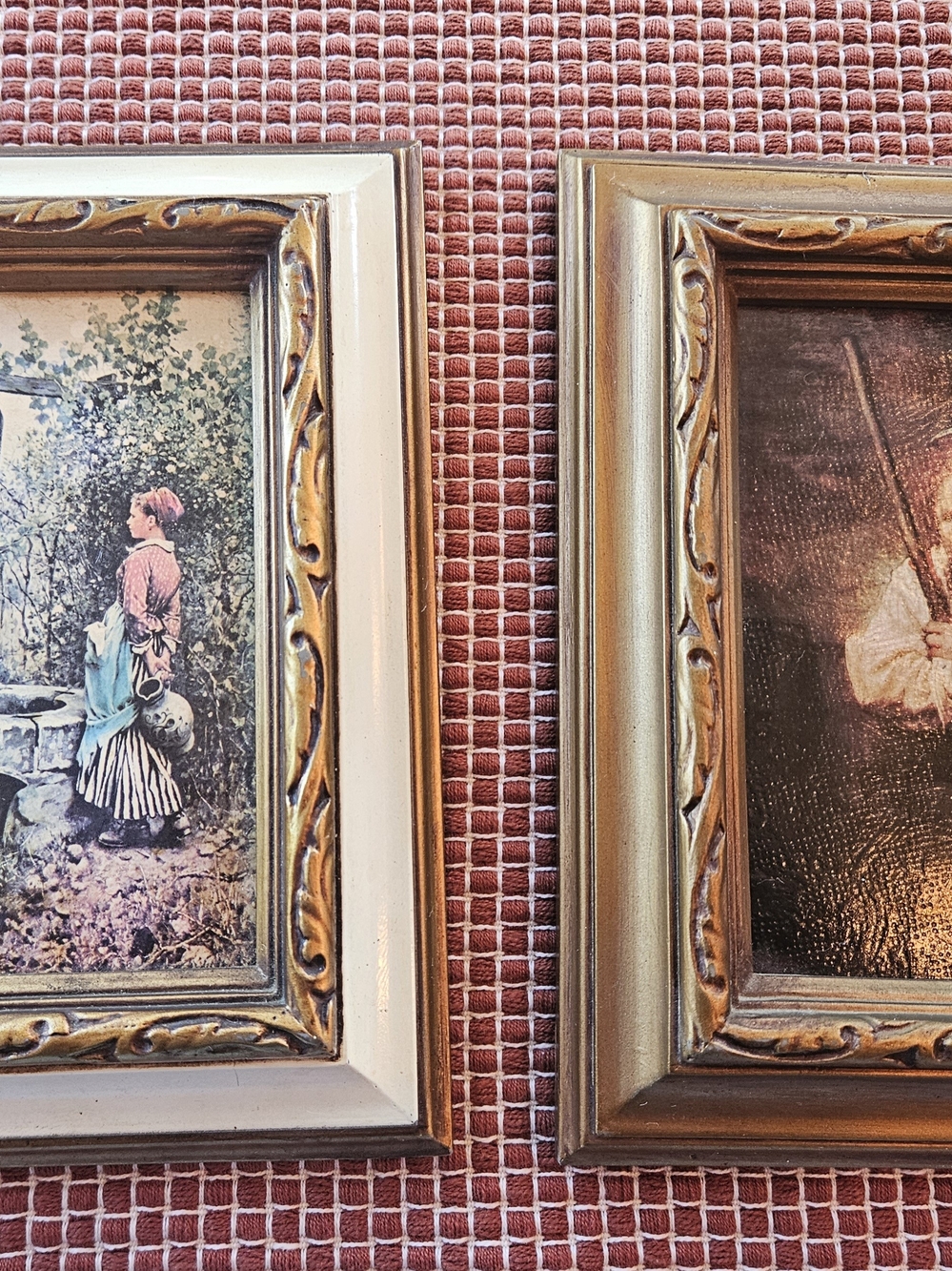 Set of 2 Vintage Minature Ornate Gold Framed Famous Art Reproductions